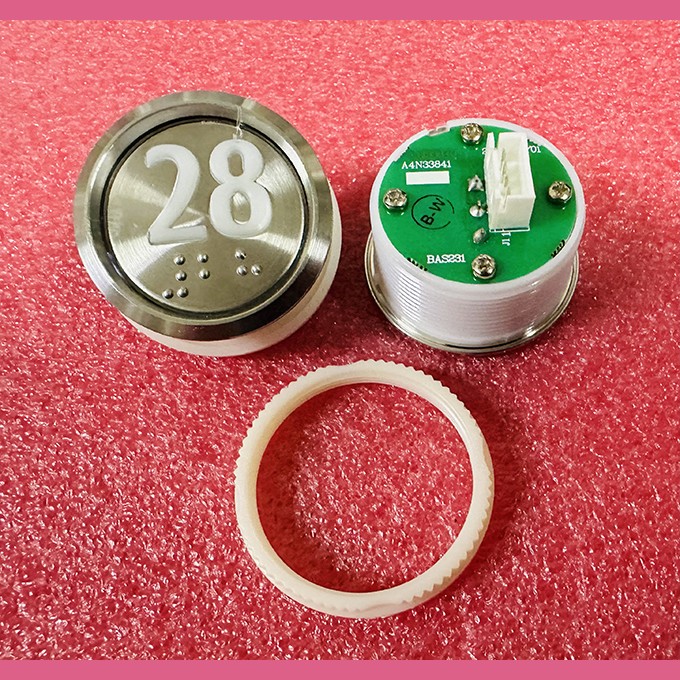 Кнопка "28" (с шрифтом Брайля, белая круговая подсветка, тип BAS231) A4N33841 Otis