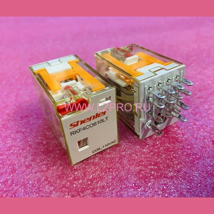 Реле 4CO, 6A(250VAC/30VDC), 110VAC, мех. индикация, тест-кнопка с блокировкой, LED RKF4CO0610LT Shenler