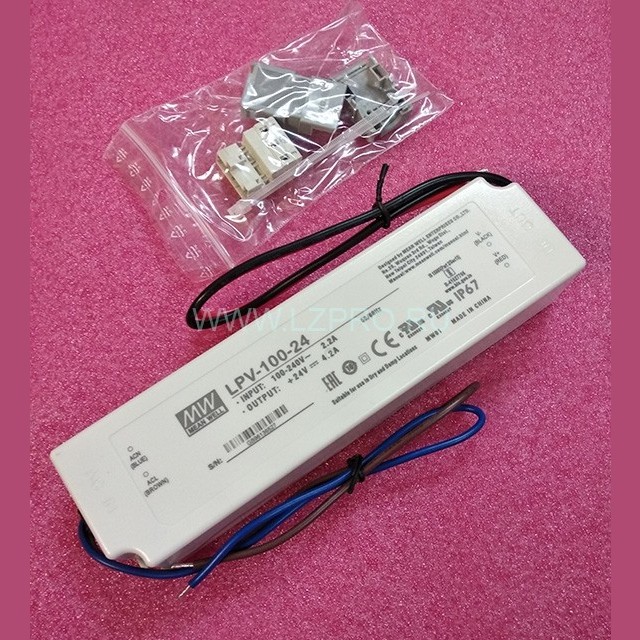 Блок питания для светодиодного освещения LPV-100-24, AC/DC LED, 24В,4.2А,100Вт,IP67 Mean Well
